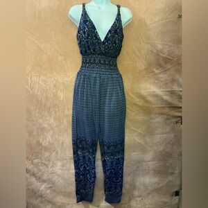 Elegant Blue Patterned Jumpsuit